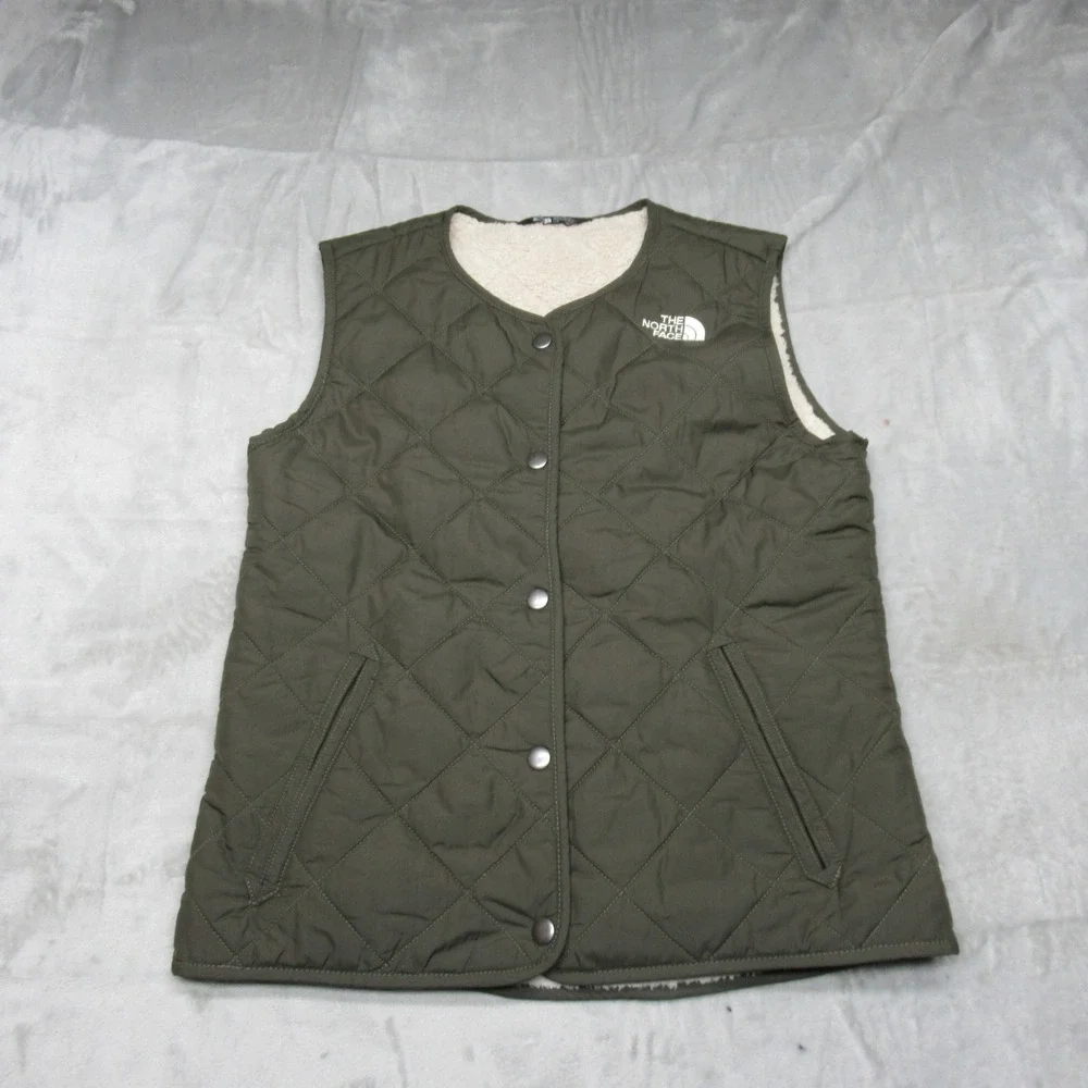 North Face Vest Girls Large 14/16 Green Sherpa Lined Insulated Wind Rain Quilted